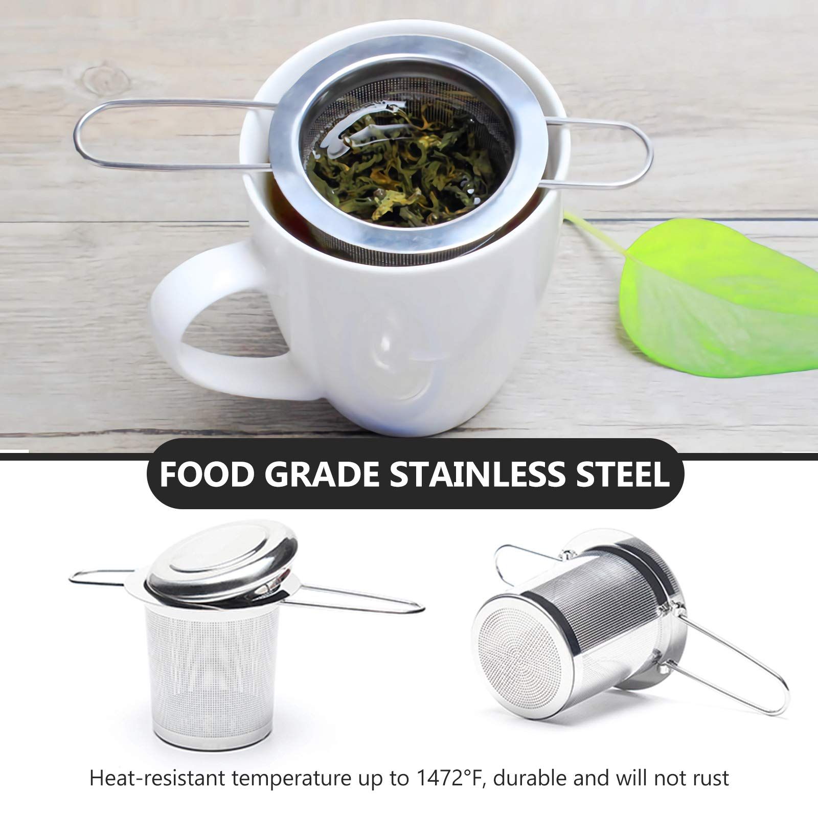 Tea Infuser,Stainless Steel Tea Steeper Fine Mesh Filters, Large Capacity Tea Strainer With Folding Handle And Lid,Hanging — image 2