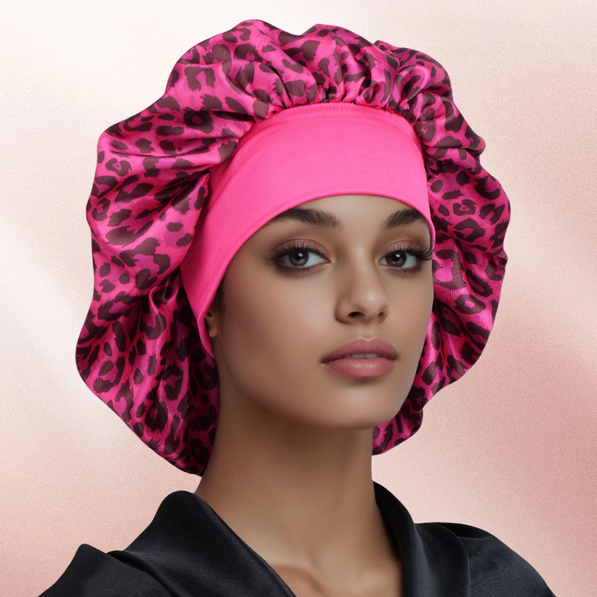Scorpio -Rose Red Leopard Print Satin Sleep Bonnet - Large Size Hair Protection Cap with Elastic Band, Soft Lined for Curly Hair, Night Wear and Spa Use β image 5