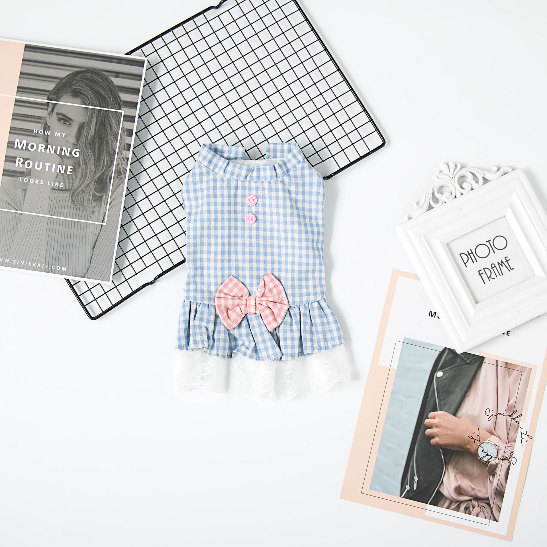 Pet Dog Princess Skirt Cloth Casual Style Plaid Skirt Pink — image 5