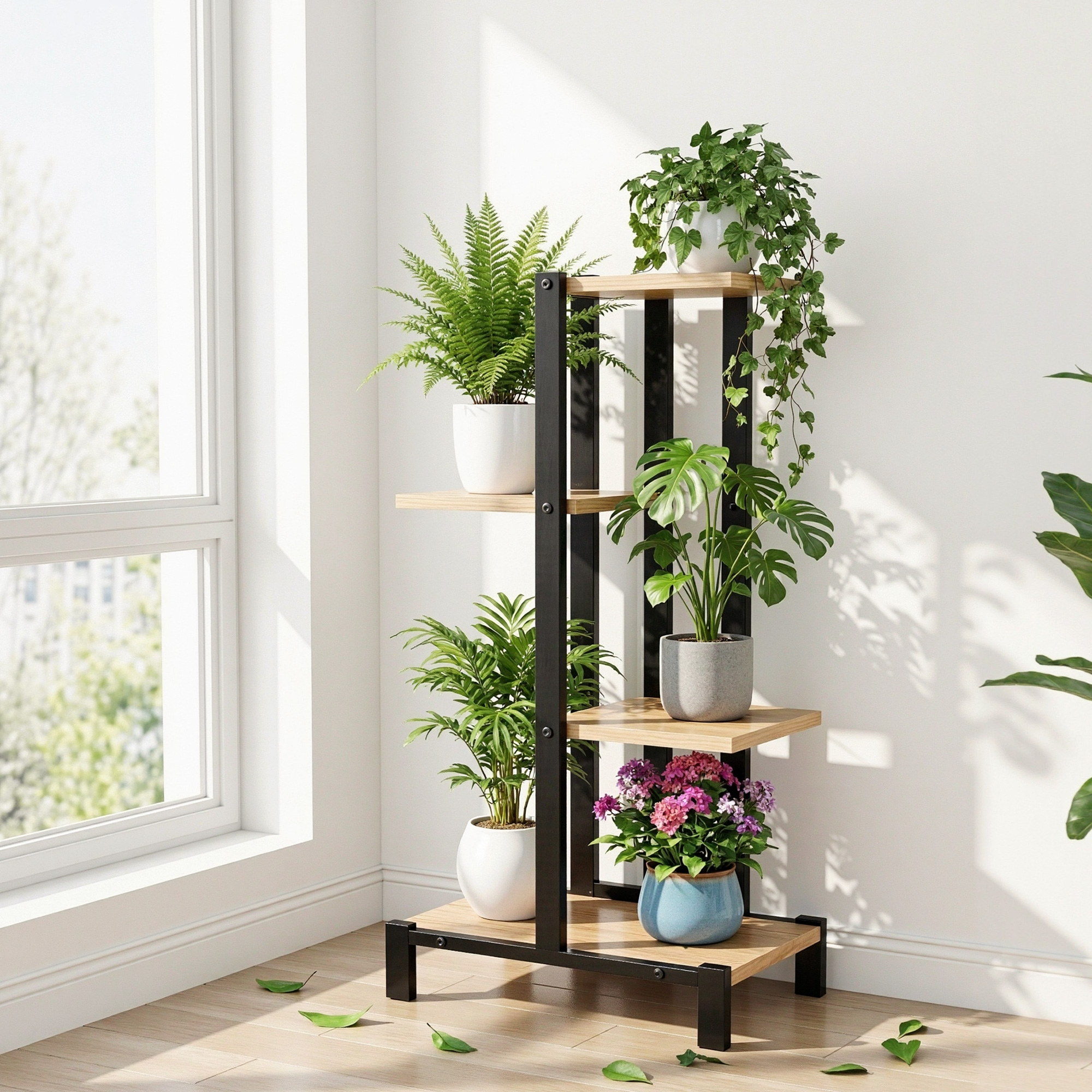 Artiss 4 Tiers Plant Stand Metal Flower Pots Shelf Indoor Outdoor Garden Home