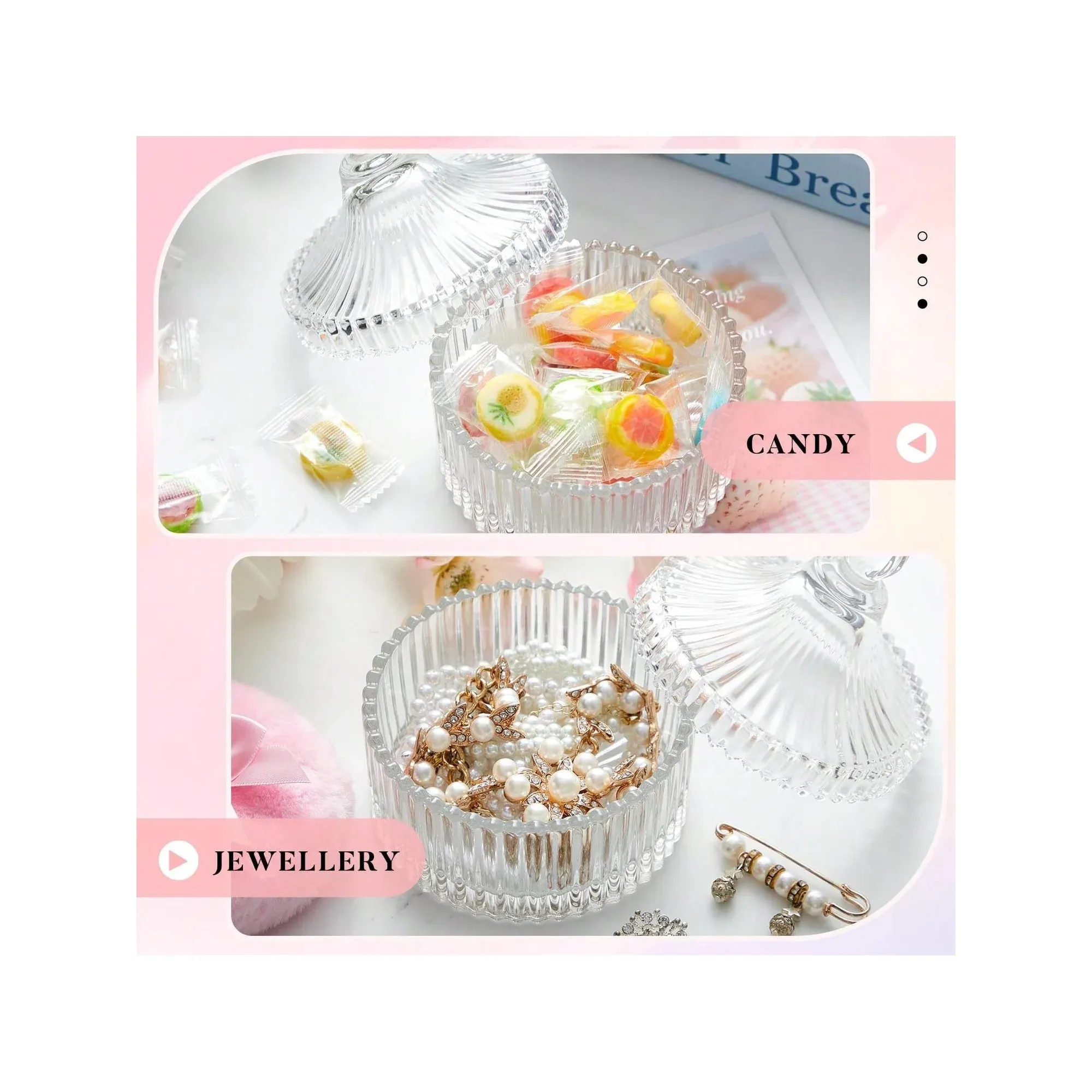 Clear Ribbed Glass Vanity Jar With Lid, Victorian Style Makeup Trinket Container for Bathroom — image 5