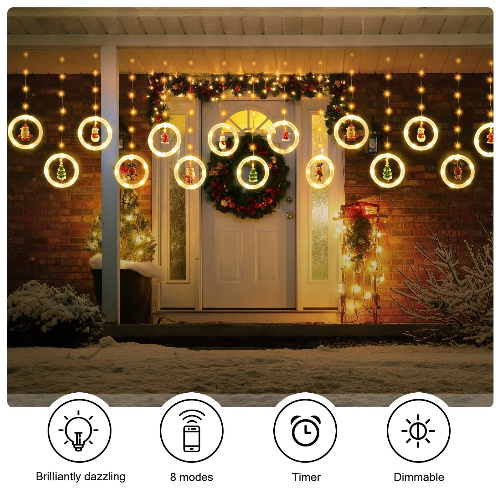 Window Lights Christmas Decor Ring Lights with Ornament LED Curtain Lights Indoor Outdoor USB White Christmas String โ image 5