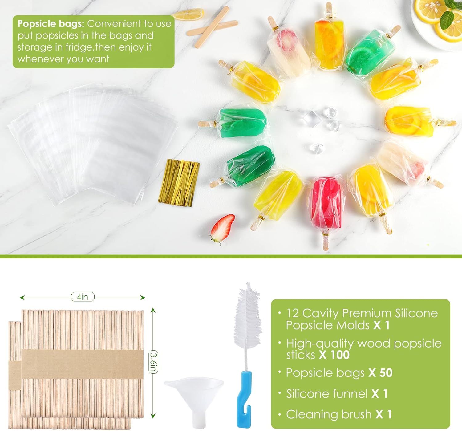 Popsicle Molds Silicone BPA-free,12 Pieces Popsicle Trays for Freezer,Homemade Ice Cream Popsicle Molds,Large Ice Pop Maker Set,Moldes Para Paletas,Ice Lolly — image 6