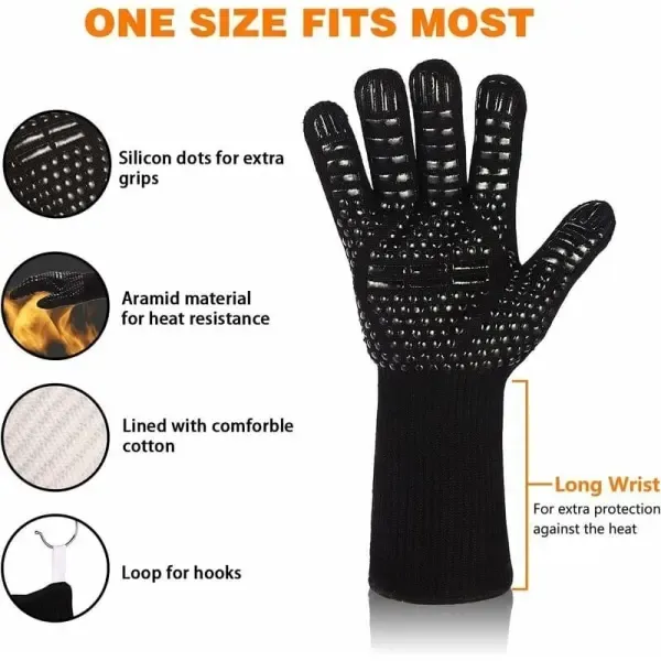 Heat Resistant Aramid BBQ Grill Gloves with Silicone Grip, Cut Resistant Design for Cooking, Baking and Outdoor Grilling, Black — image 5
