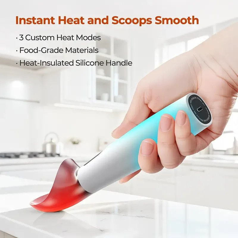 Rechargeable Smart Heated Ice Cream Scoop, 3 Temperature Settings for Quick Scooping, Zinc Alloy Head with Silicone Handle, Type-C Charging — image 4