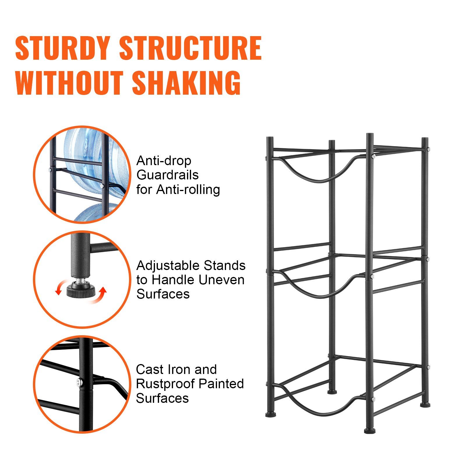 3 Tier 5 Gallon Water Bottle Holder Heavy Duty Single Row Water Jug Rack for 3 Bottles Kitchen Office Living Room Black — image 4