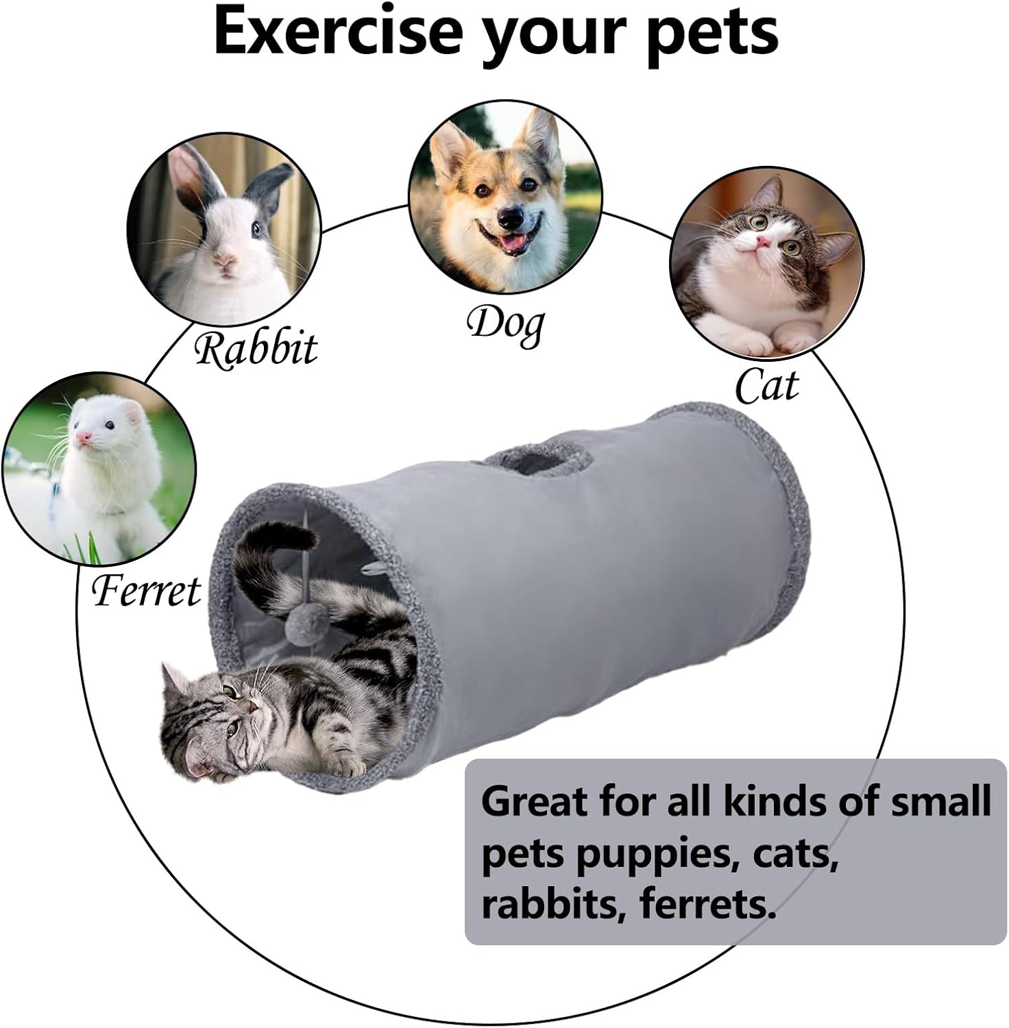 Cat Play Tunnel - 1 Piece - Indoor Outdoor Pet Play Tube - Crawl Tunnel - Play House - Grey — image 4