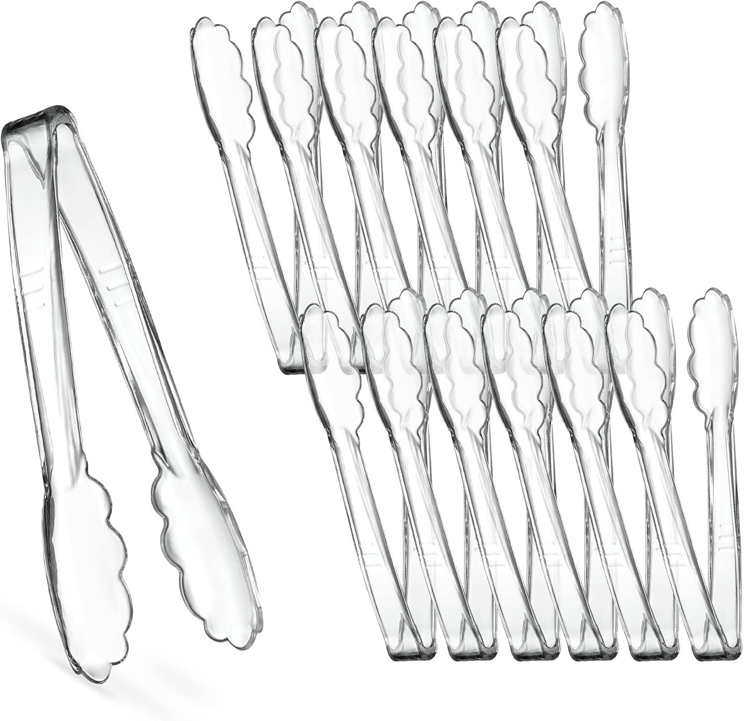 [Clear Tongs 7.5'' Inches] 7.5'' Serving Tongs Heavy Duty Reusable Kitchen and BBQ Clear Serving Tong for party's, Caterings, Events, Buffet, Weddings, And