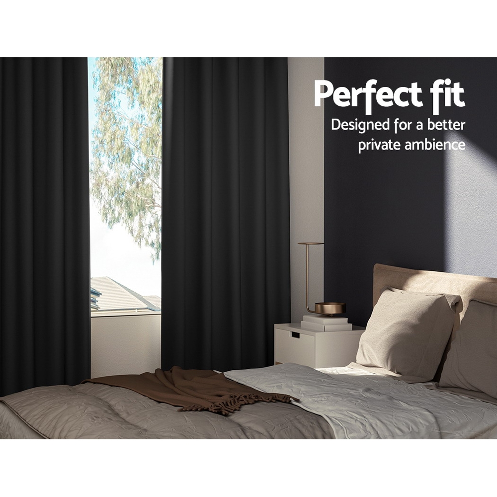 Artiss 2X Blockout Curtains Eyelet 180x213cm Black โ image 3
