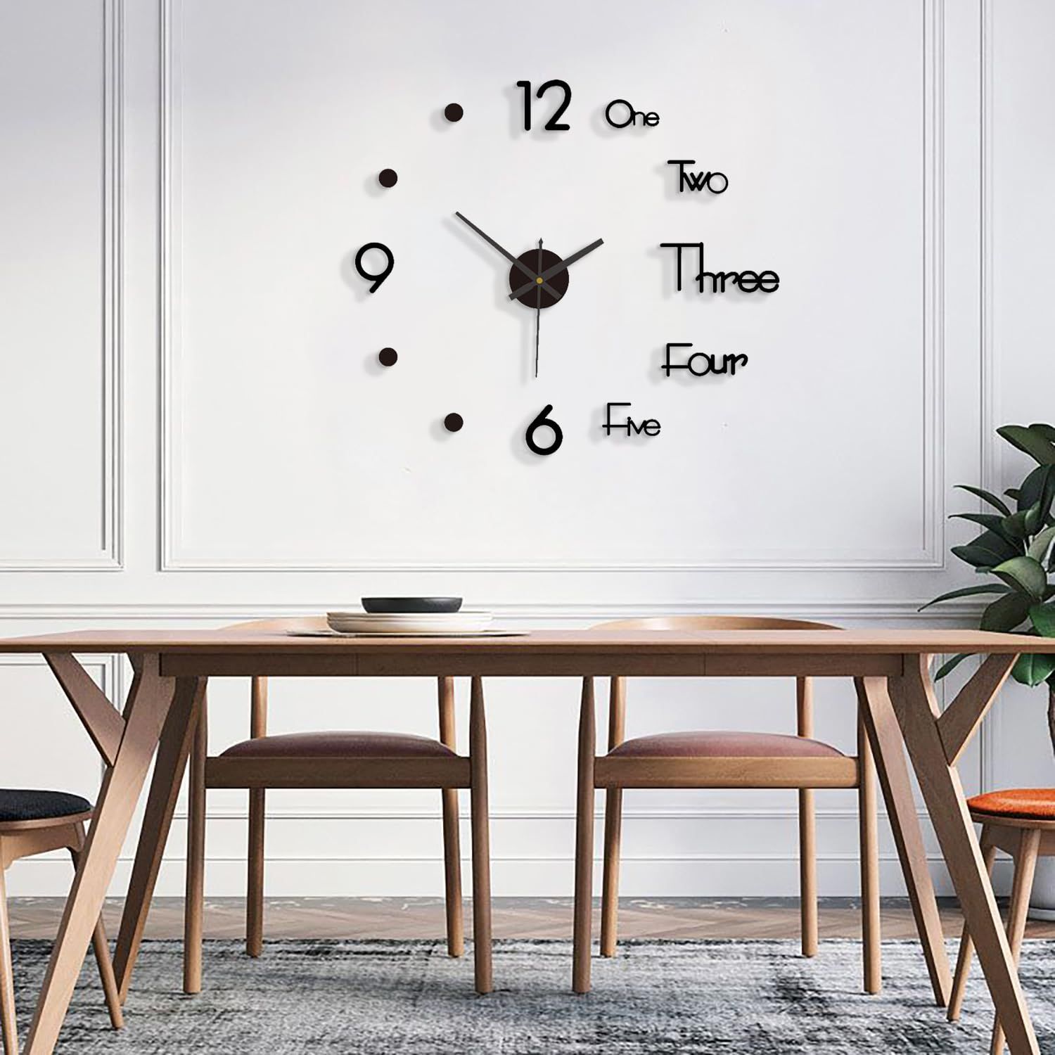 3D Wall Decal Decorative Clock,Black DIY Wall Clock for Bedroom Living Room Home Decorations,Easy to Assemble — image 3