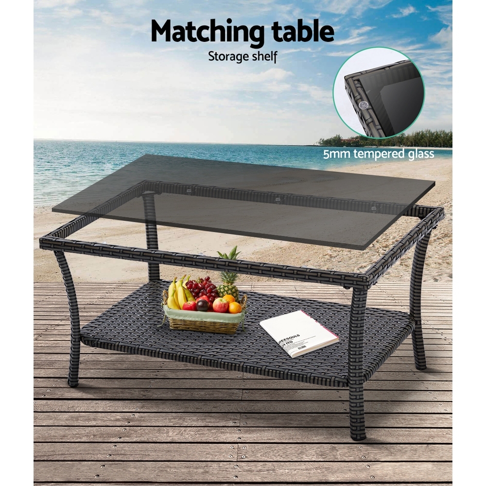 Gardeon 4PCS Outdoor Sofa Set Wicker Harp Chair Table Garden Furniture Grey โ image 5