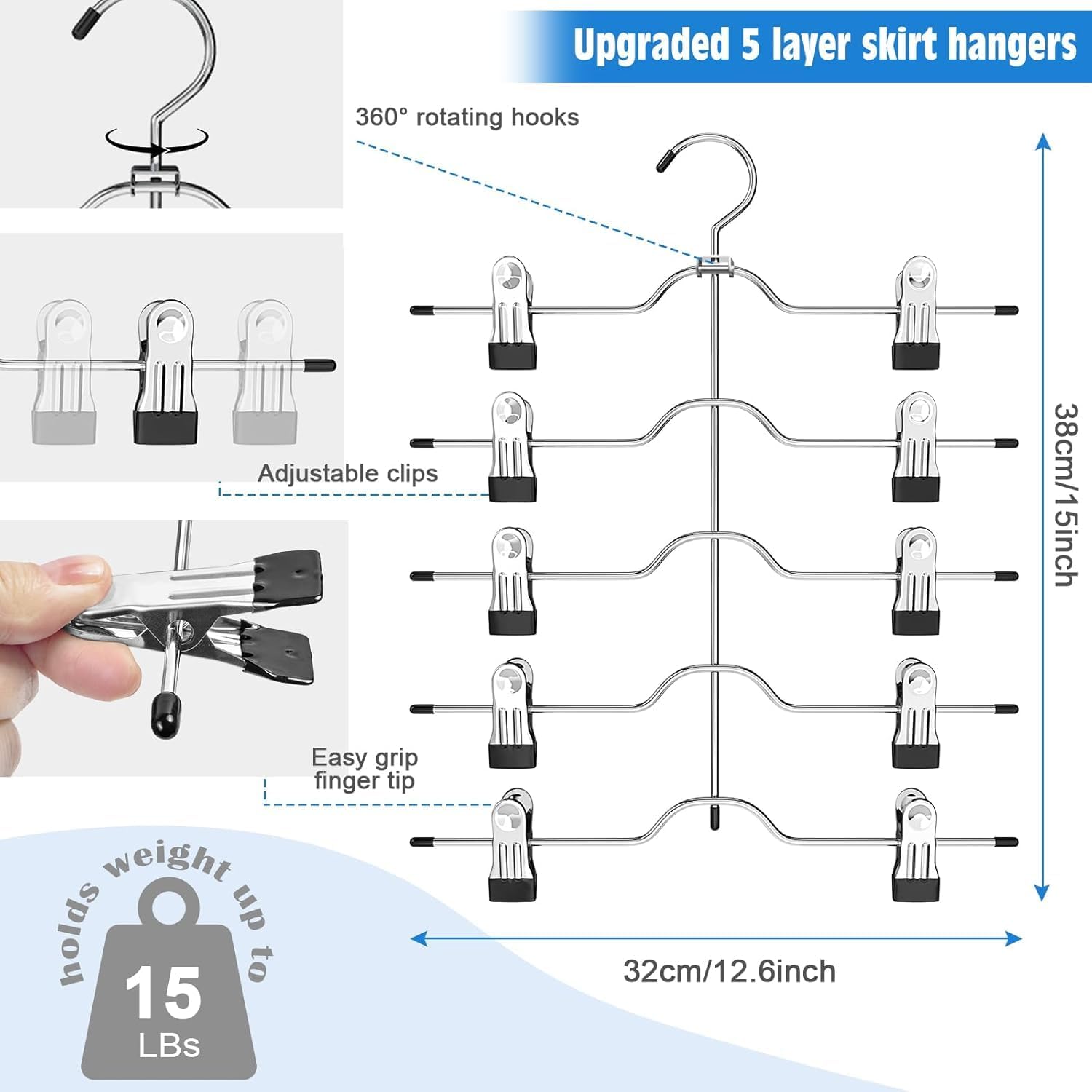 Legging Organizer for Closet Hanging, 3 Pants Leggings Hangers with 30 Clips, 2 Pack Pant Hangers Skirt Hangers, 1 Tank Top Hanger, 1 Metal Magic Space Saving — image 3
