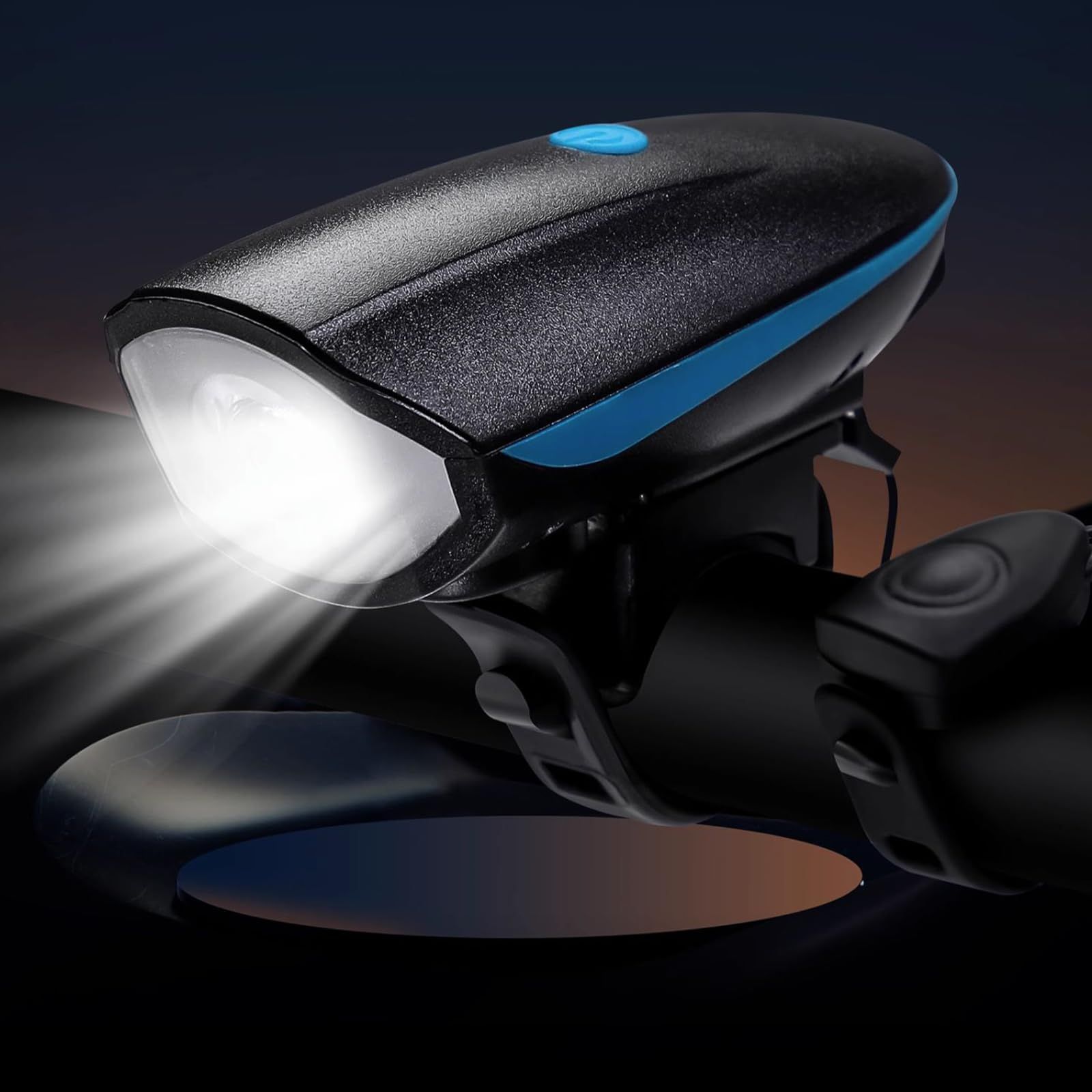 Bike Lights with Horn Set USB Rechargeable Bike Accessories for Kids Adults Waterproof Mountain, Night Riding(7588 horn headlights blue) — image 4