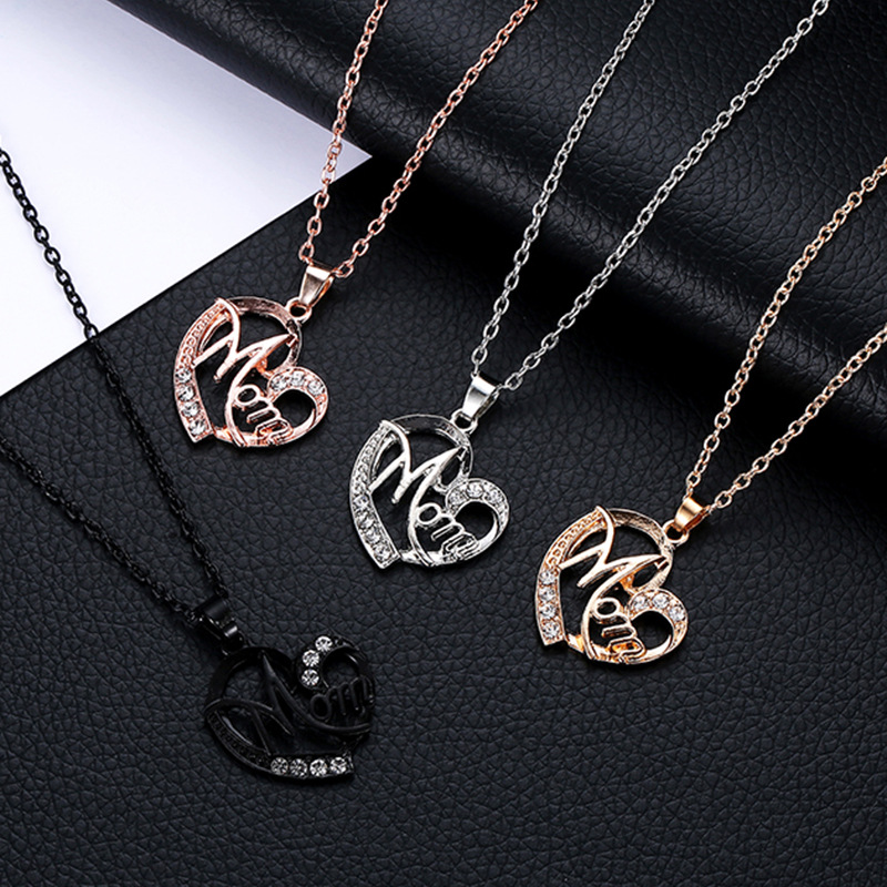 Rose gold MOM Heart Pendant Necklace with Rhinestones - Adjustable 47+5cm Chain, Lightweight Alloy Jewelry for Mother's Day Gift, Everyday Wear & Special — image 3