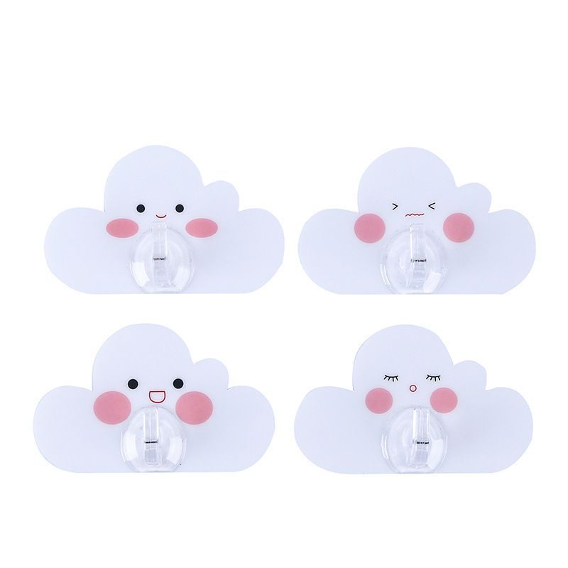 4PCS Cloud Shaped Hooks, Wall Mounted Key Holder Self-Adhesive Hook Rack Cute Coat Hook for Bathroom, White
