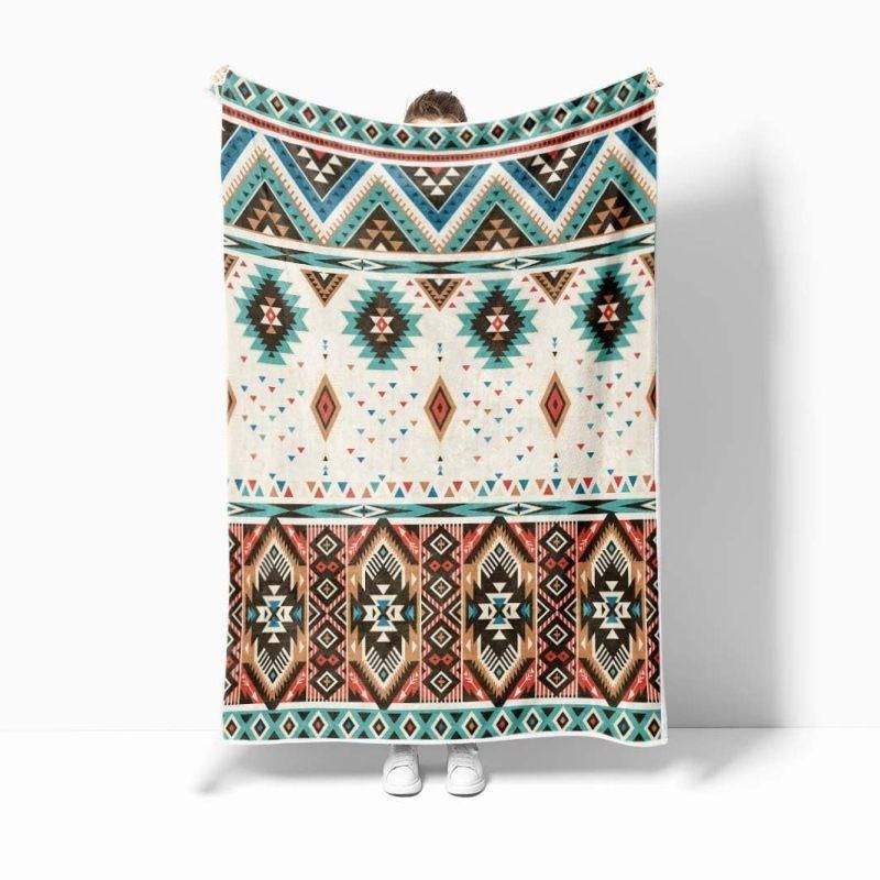 Boho Aztec Flannel Throw Blanket, Southwest Geometric Pattern for Sofa Bedroom Decor, White(130x150cm) โ image 3