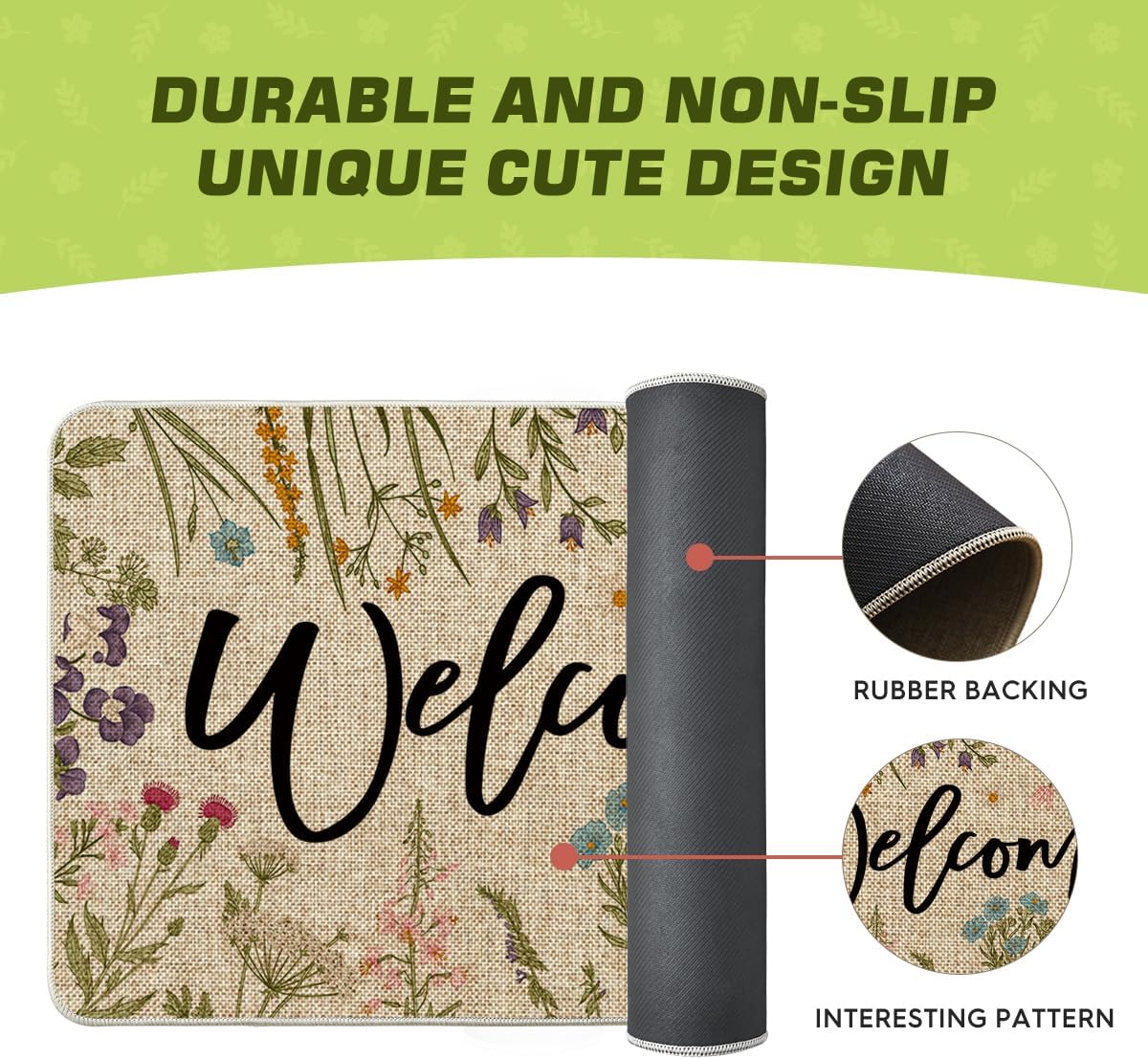Wild Flowers Welcome Summer Doormat, Spring Home Decor Low-Profile Switch Rug Door Mat Floor Mat for Indoor Outdoor 17x29 Inch — image 6