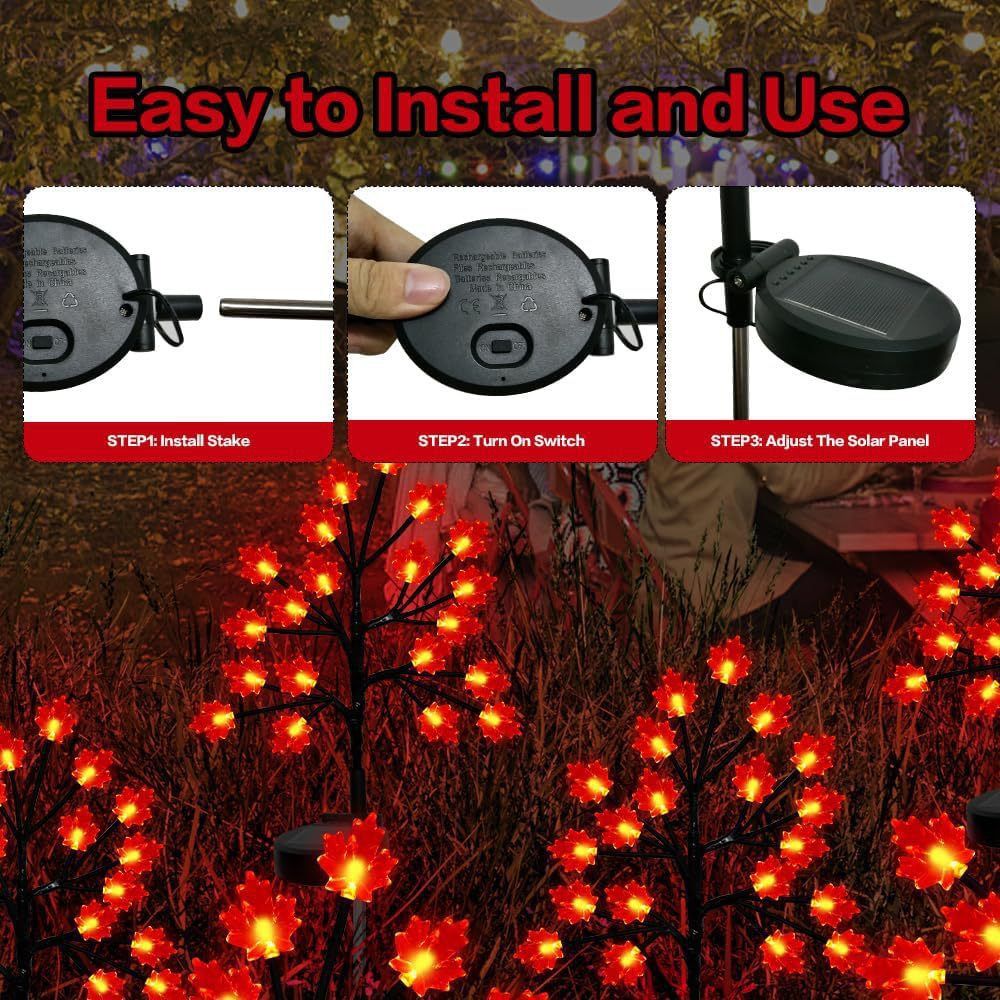 Transform Your Outdoor Space with Solar Maple Leaf Stake Lights – Charming Warm Pathway Decor with 20 LEDs Per Leaf, Auto On/Off, and IP65 Weatherproof Design — image 4