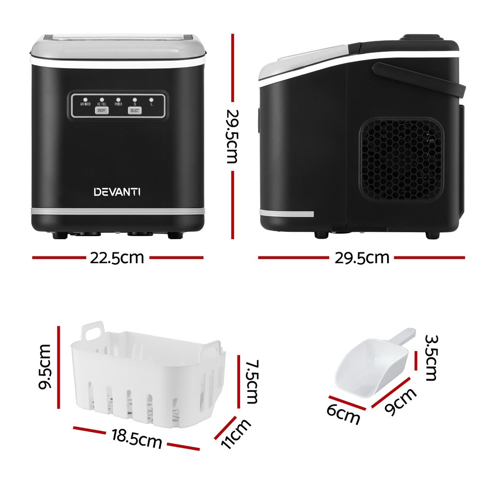 Devanti Ice Maker Machine Portable 12kg Countertop w/Self Cleaning 1.3L Black — image 2