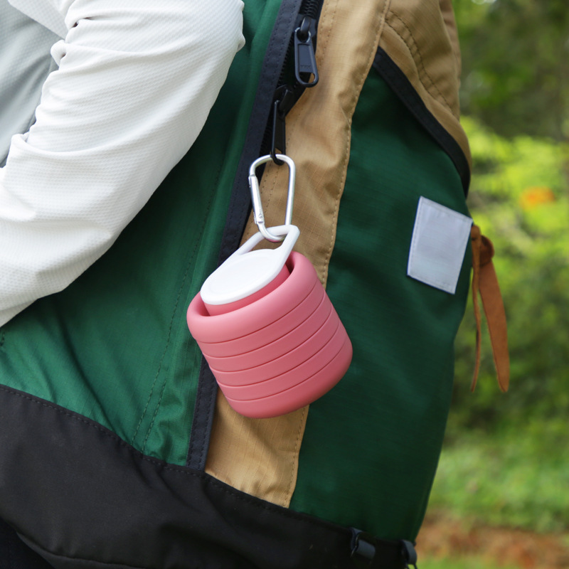 Pink Collapsible Silicone Water Bottle Portable Travel Sports Cup with Carabiner Clip Foldable Design for Camping Hiking & Gym Teal — image 3