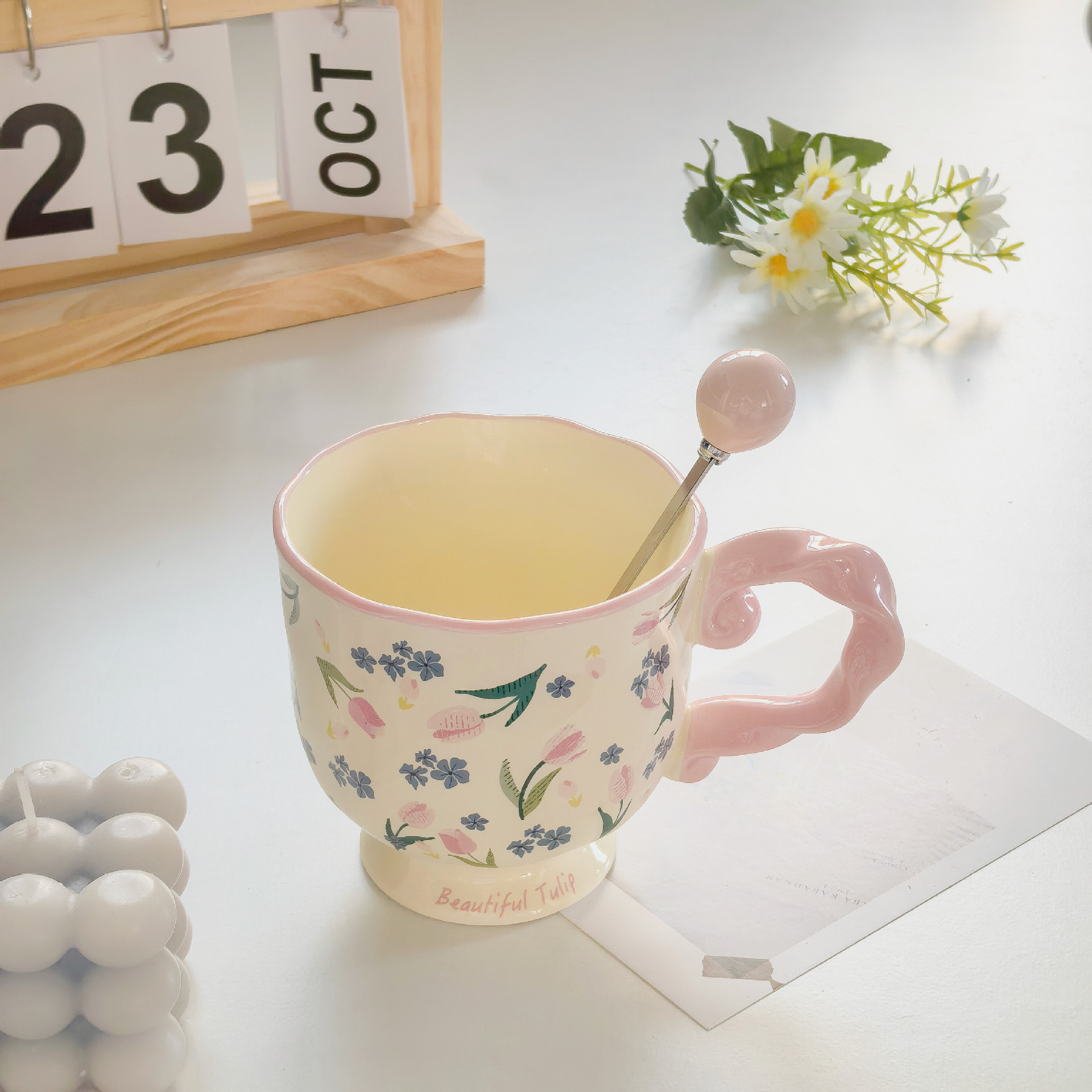 Elegant Ceramic Mug with Sculpted Handle,400ml Vintage Inspired Pedestal Design(Roland purple) โ image 5
