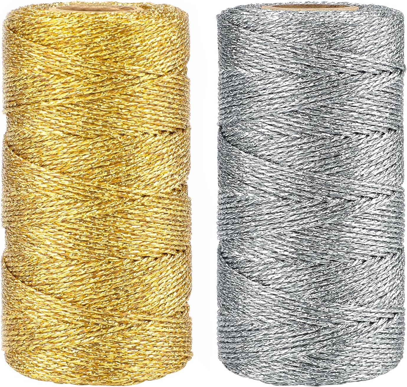 Gold Silver Twine String - 656Ft 1.5MM Christmas Twine String Metallic Gold and Silver Glitter Bakers Twines Strings for Crafts Ornament Gift Wrapping