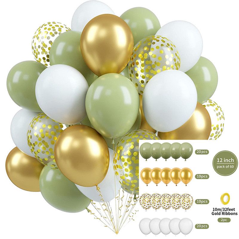 60-Piece 12-Inch Assorted Latex Balloon Set, featuring heavy-duty latex balloons + glitter balloons + ribbons. Perfect for birthday parties and weddings, with