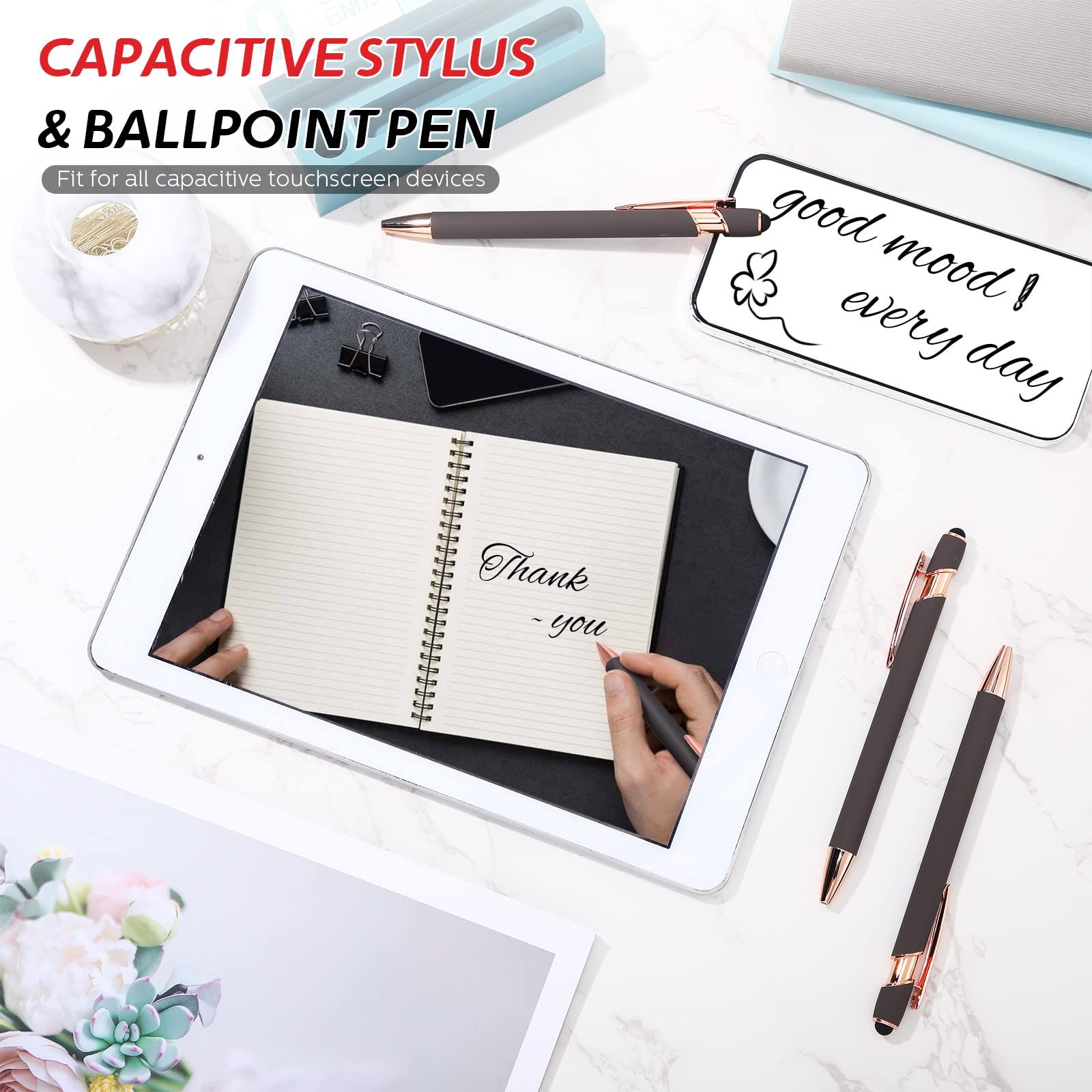 12 Pieces Ballpoint Pen with Stylus Tip, 1.0 mm Black Ink Metal Pen Stylus Pen for Touch Screens, 2 in 1 Stylus (Gray) — image 3
