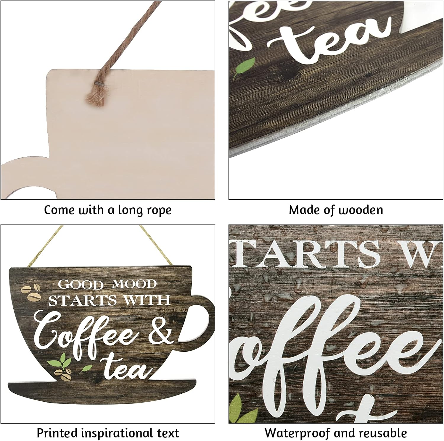 Wooden Coffee Sign Good Moon Starts with Coffee & Tea Hanging Plaque Coffee Sign Farmhouse Decorative for Kitchen Bar Decor Coffee Lover โ image 3