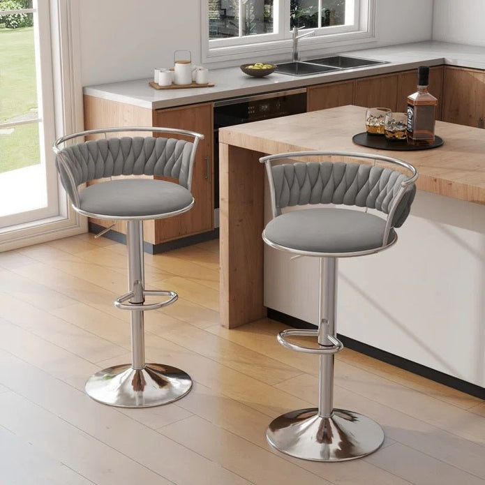 SERENITà Silver Swivel Upholstered Velvet Adjustable Height Counter Stool with Metal Frame Grey (Set of 2) — image 2