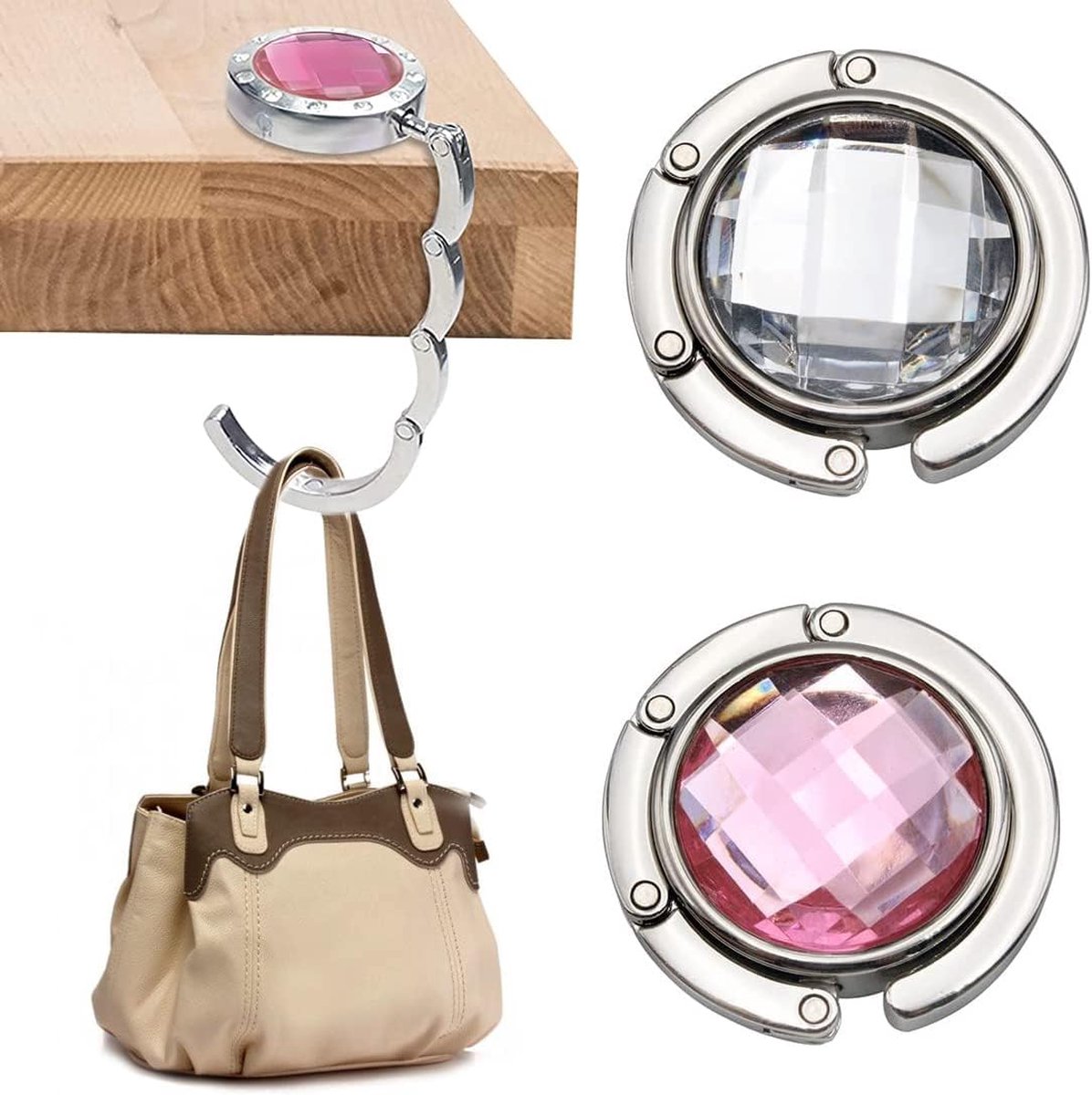 Table Bag Hook - Bag Hooks for Table - Set of 2 Portable Bag Hangers - Silver - Bag Hanger - Desk Bag Hanger - Small Bag Hooks - Handbag Hanger for Table