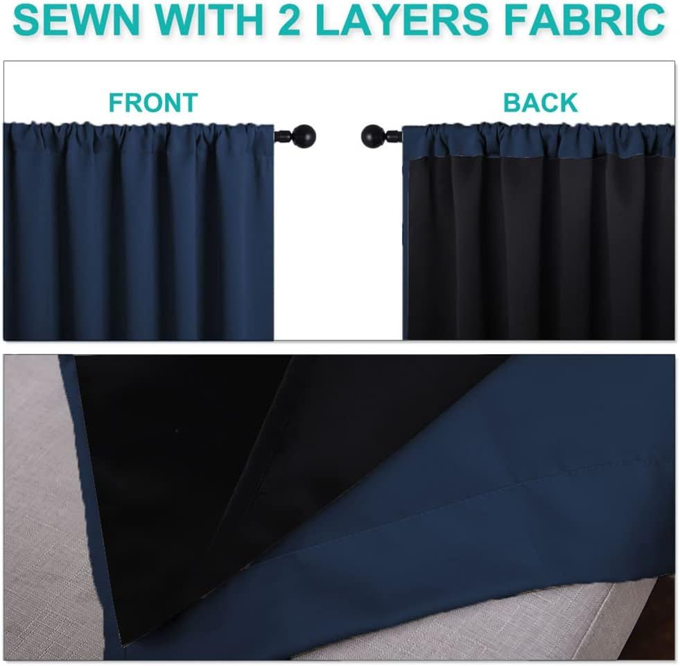 2 Pack 100% Blackout Curtains, Thermal Insulated Window Drapes for Bedroom, Guest Room and Shift Workers, Navy, 132 x 213 cm — image 5