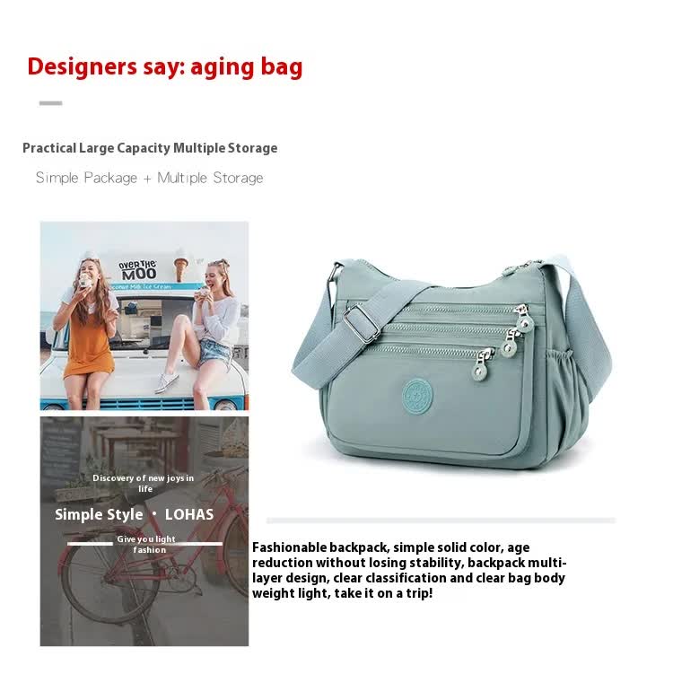 Women's Lightweight Nylon Crossbody Bag Waterproof Multi Pocket Shoulder Purse Travel Messenger Pink — image 4