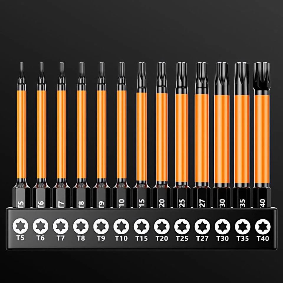 13Pc Magnetic Torx Screwdriver Bit Set 75mm Long Torque Sleeve T5-T40 โ image 2