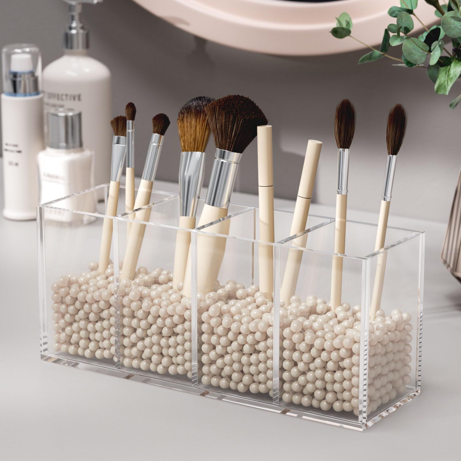 Acrylic pen holder with 4 compartments, transparent pencil storage cup, used for storing desktop office accessorie — image 5