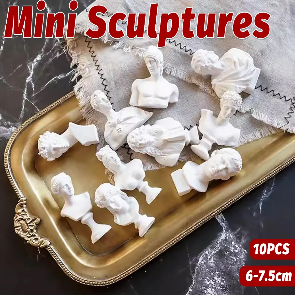 10 Pcs Mini Desktop Decorative Sculptures Resin White Classical Busts