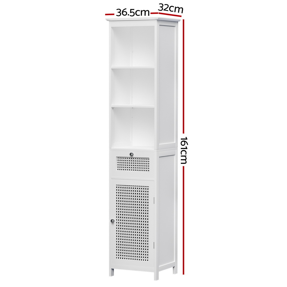 Artiss Bathroom Cabinet Storage 161cm White Rattan Tallboy Toilet Cupboard โ image 4
