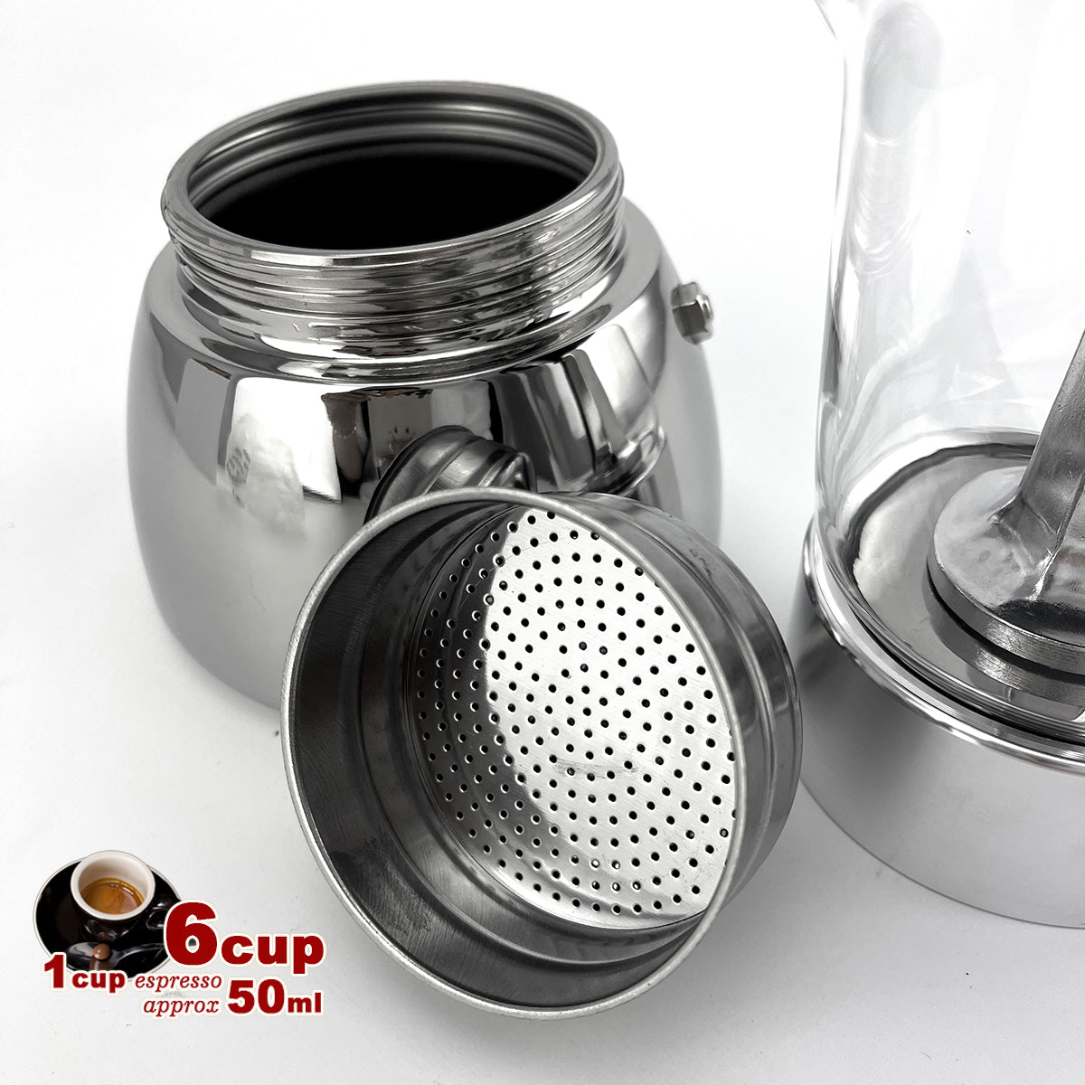 Borosilicate Glass Stainless Steel Moka Pot Coffee Maker Italian Espresso 6Cups โ image 6