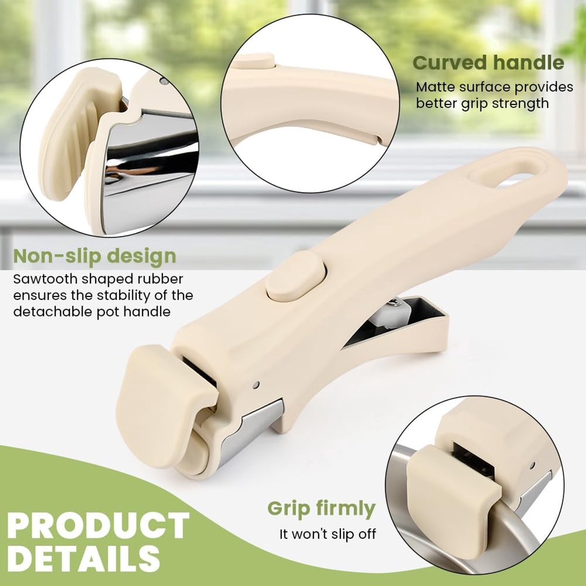 Detachable pan handle, detachable replacement handle for pots and pans, universal cream white pan handles, suitable for all cookware, heat-resistant and — image 4