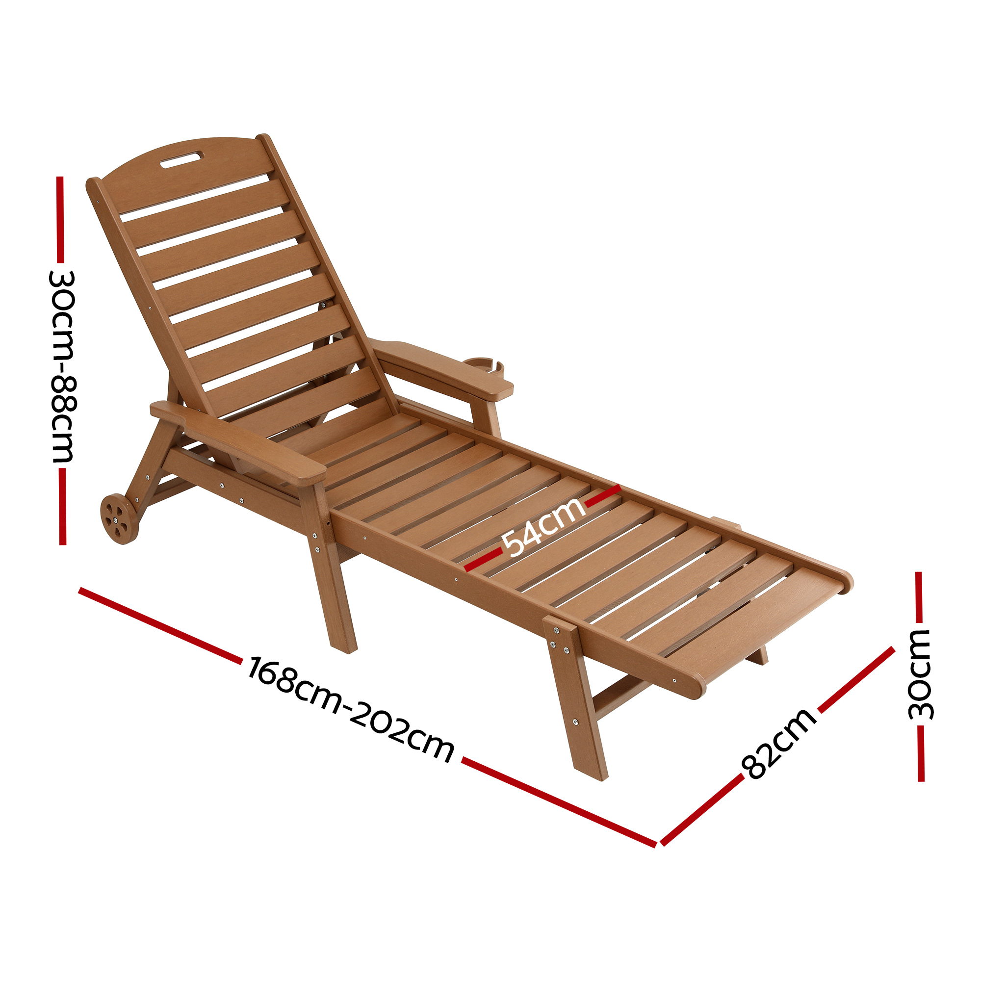 Gardeon Sun Lounge Lounger Beach Chair HDPE Patio Outdoor Furniture with Wheels Brown — image 2