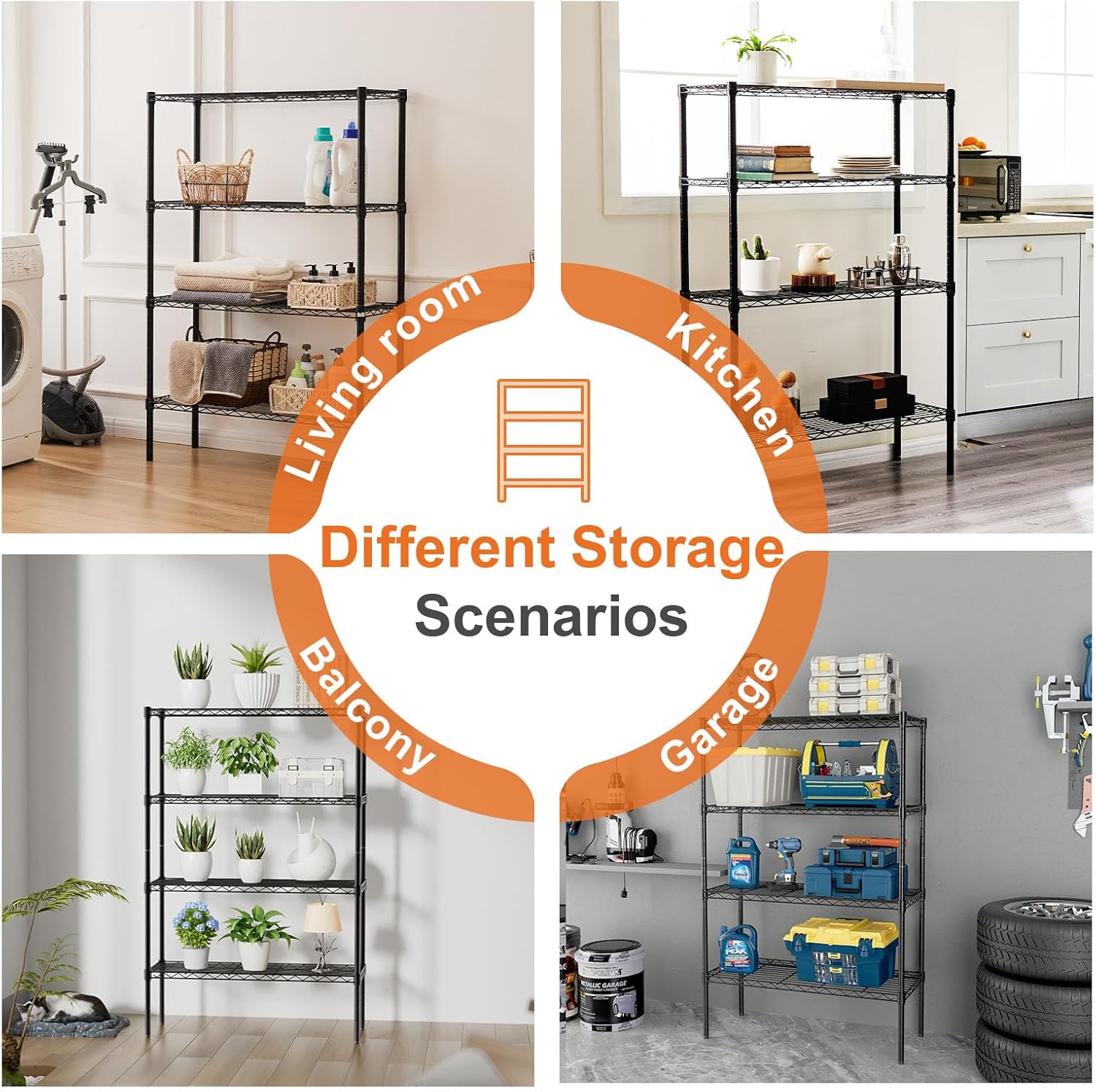 CARLA HOME 4-Tier Adjustable Metal Storage Shelves Wire Rack Organizer for Kitchen, Pantry, Bathroom or Laundry Room (60cm W x 40cm D x 140cm H) — image 3