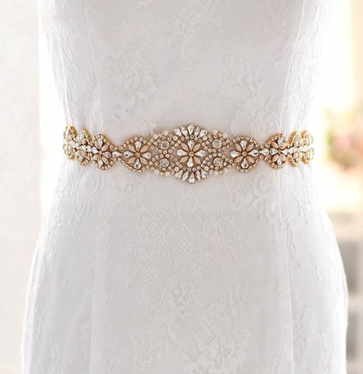 Bridal Belt | Women's Belt | Wedding Accessories | White Ribbon Organza | Glitter Belt | Gold โ image 2