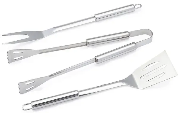 3 Piece Stainless Steel BBQ Grill Tool Set with Spatula, Fork, Tongs and Carrying Bag for Camping and Outdoor Grilling — image 4