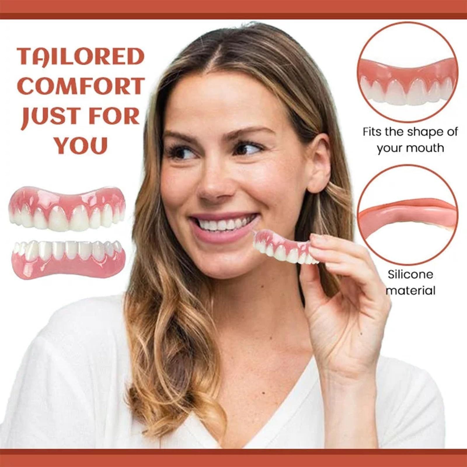 2pcs Silicone Reline Kit, Nature and Comfortable, Teeth Veneers for Men and Women(Upper teeth set)Instant Smile Upper Veneer â image 3