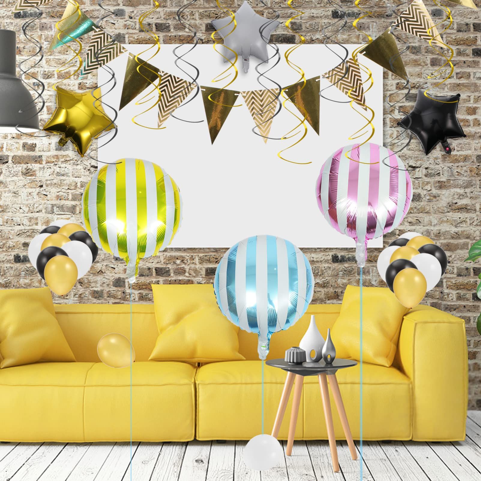 15pcs Multicolor Stripe Balloons Aluminum Foil Round Balloons Helium Balloons for Engagement Proposal Party Wedding Birthday — image 5