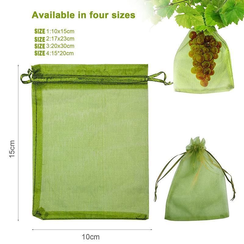 50/100PCS Garden Fruit Protection Net Bags Insect Proof Drawstring Mesh Organza - 50Pcs 17 × 23cm — image 4