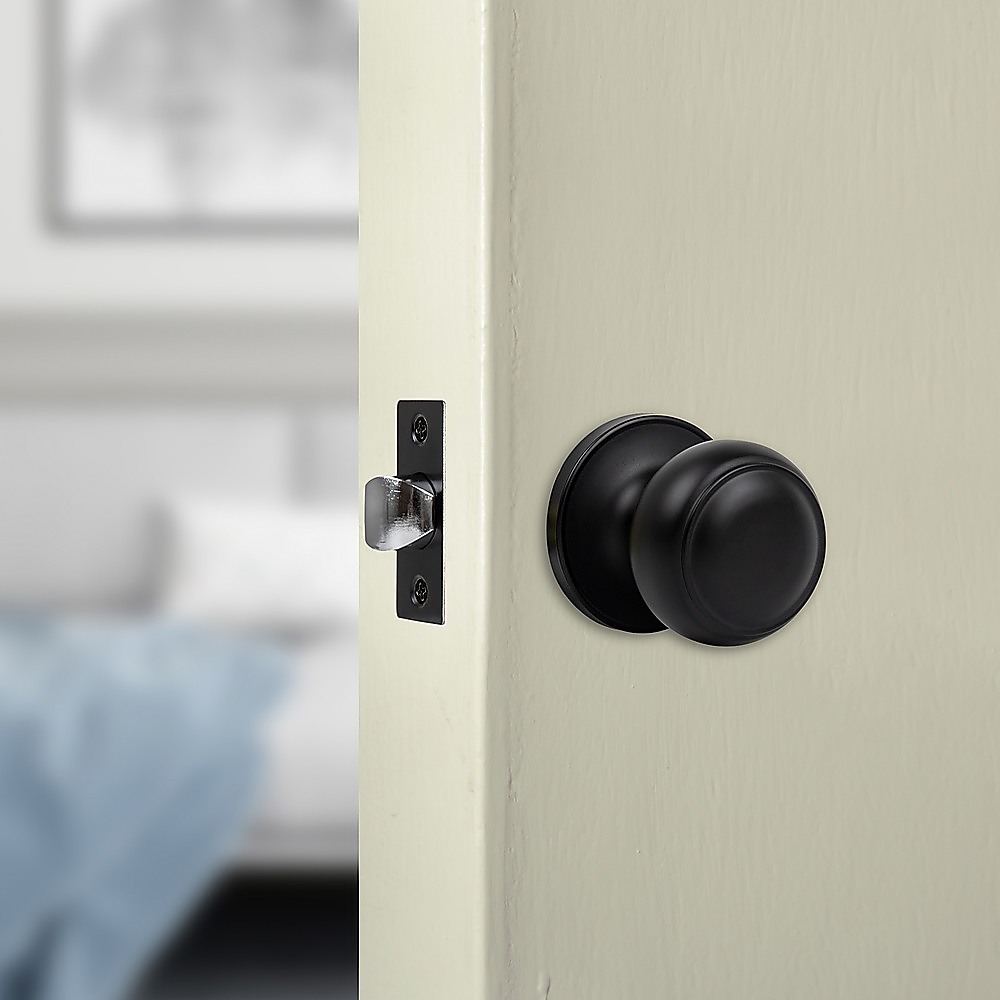 Door Handle Set Passage Function Round Black โ image 3