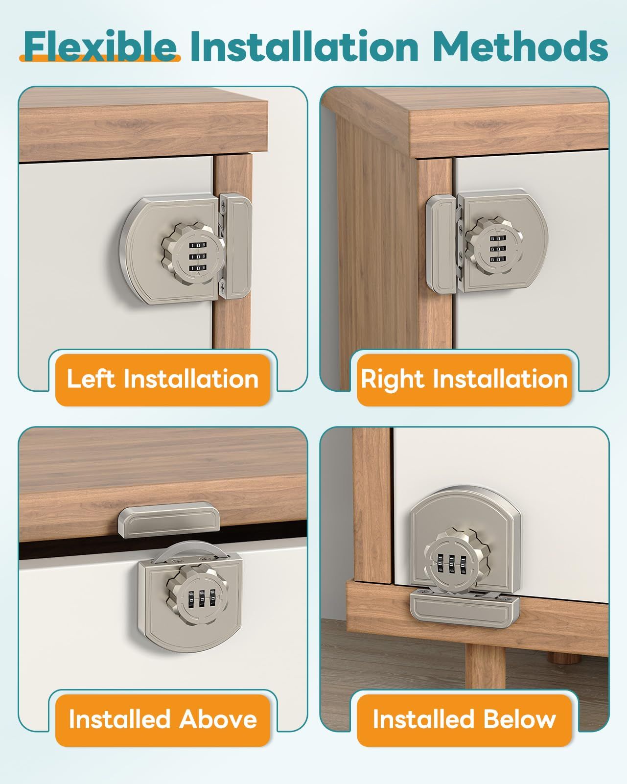 Cabinet Locks with Combination, Keyless Cabinet Lock, 3-Digit Anti Pry Combination Password Lock for Cupboard, Closet, Swinging/Sliding Door (1, pearl nickel) — image 3