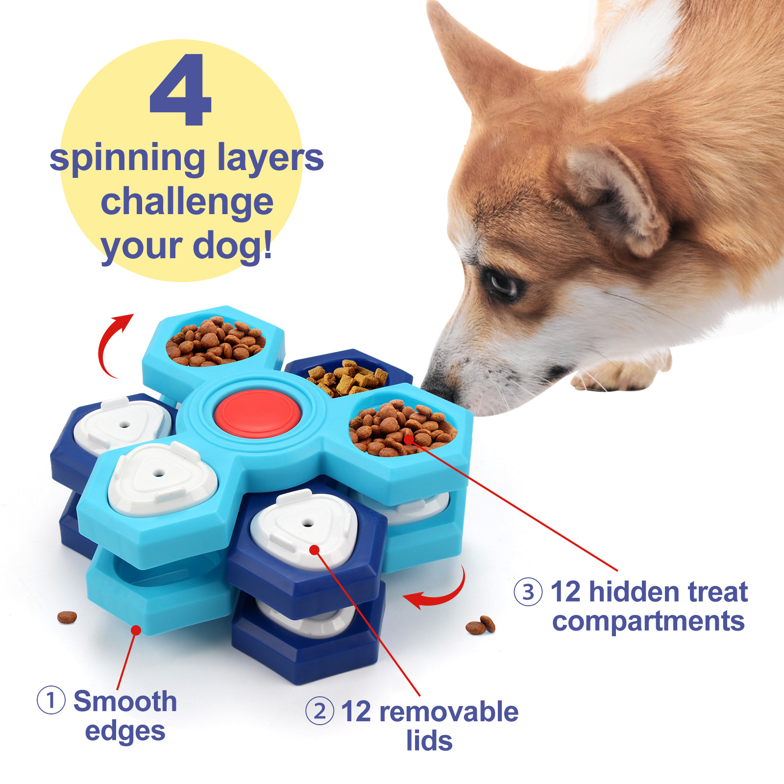 2Pcs Interactive Dog Puzzle Toy - 4 Spinning Layers Treat Dispensing Feeder for Mental Stimulation โ image 3
