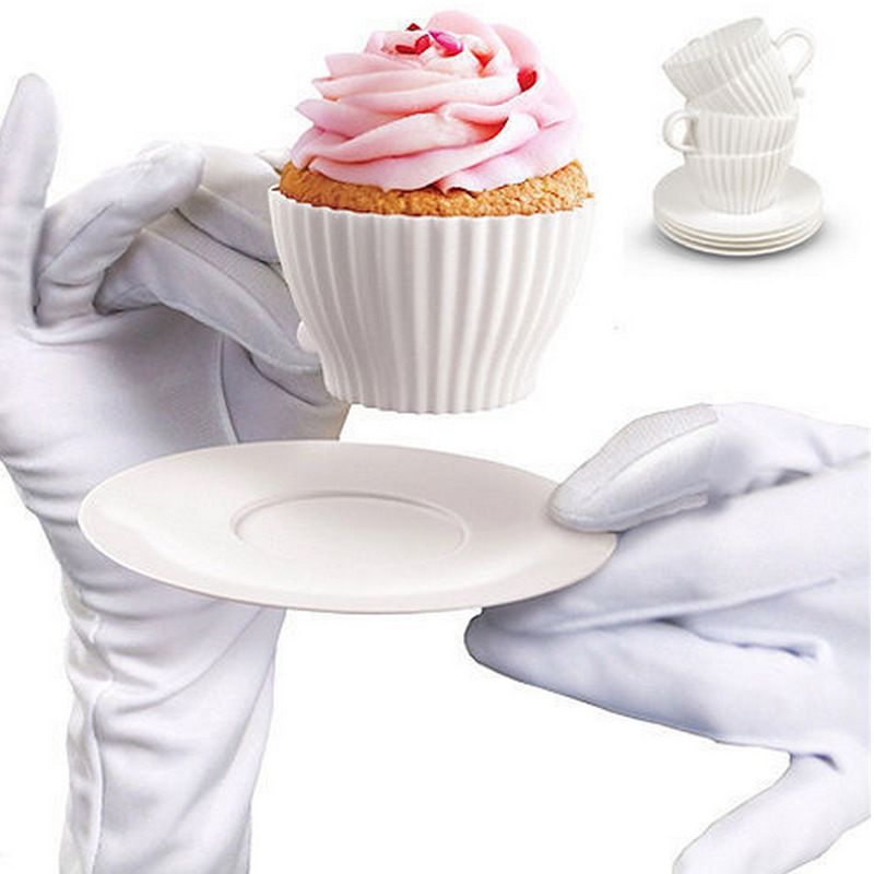 Teacup Silicone Cupcake Liners for Baking 8 Pc Set Oven Safe Non Stick (4Cups & 4Saucers) Reusable Baking Muffin Cups - BPA Free โ image 3